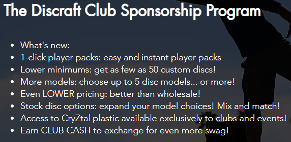 Discraft Club sponsorship